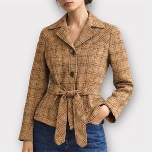Vintage 1970s Alvin Montreal Plaid Wool Blazer with Attached Belt